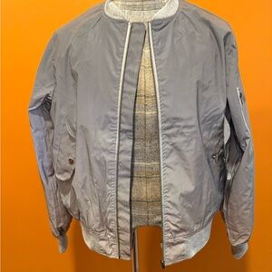 Gray Glasspack Reflective Jacket with Ribbed Trim and Zipper Closure